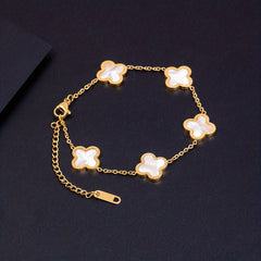 Lucky Clover Flower Pendant Necklace Gold Stainless Steel Adjustable Chain