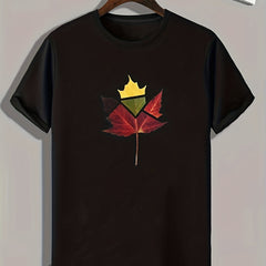 Leaf Pattern Print Men's Comfy Sports T-shirt for Fitness Activities