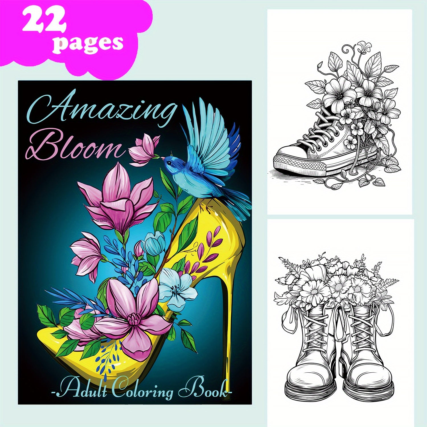 Blooming Shoes Coloring Book 22 Pages 28x20 Drawing Board