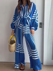  Geometric Print Shirt & Pants Outfit Set
