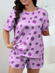  Strawberry Print T shirt & Shorts Pajama Set