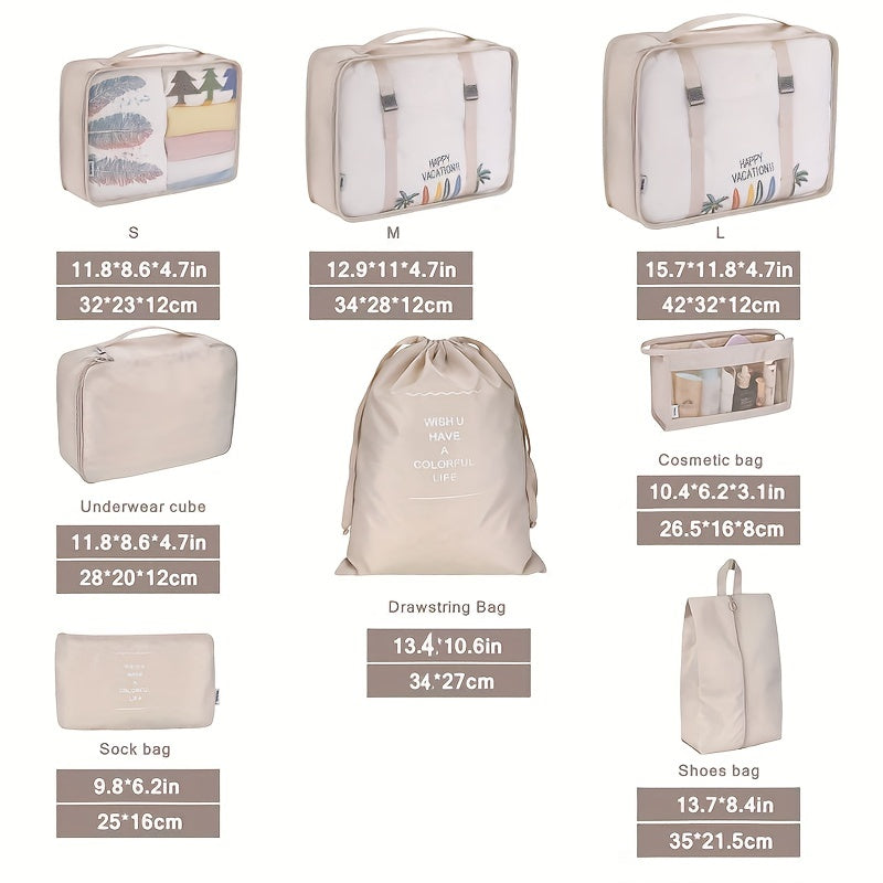 9-Piece Travel Luggage Organizer Set with Shoe & Toiletry Bag