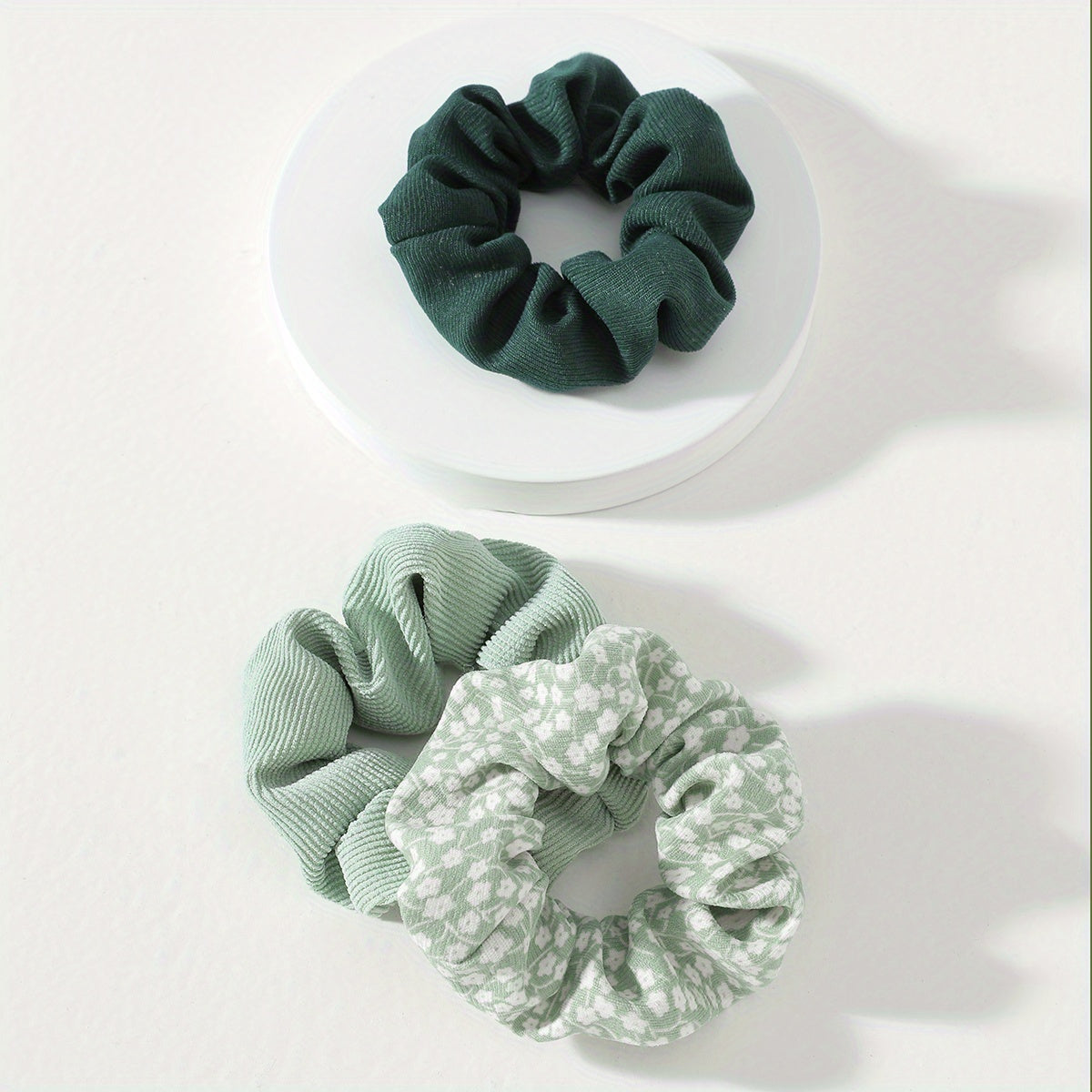 3pcs Floral Solid Hair Scrunchies Soft Fabric Fit Curly Fine Thick Thin Hair