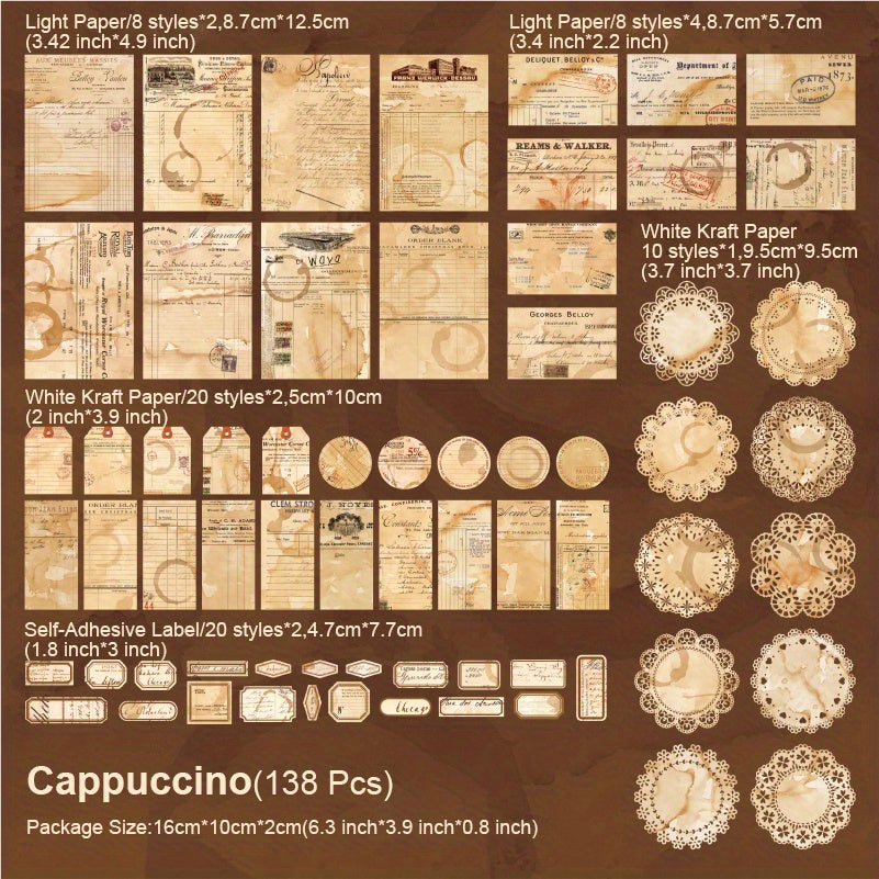 138pcs Vintage Retro Labels & Stickers for Scrapbooking Junk Journals