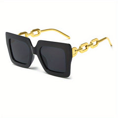 Oversized Square Frame Sunglasses Block Glasses Chain Temple Eyewear