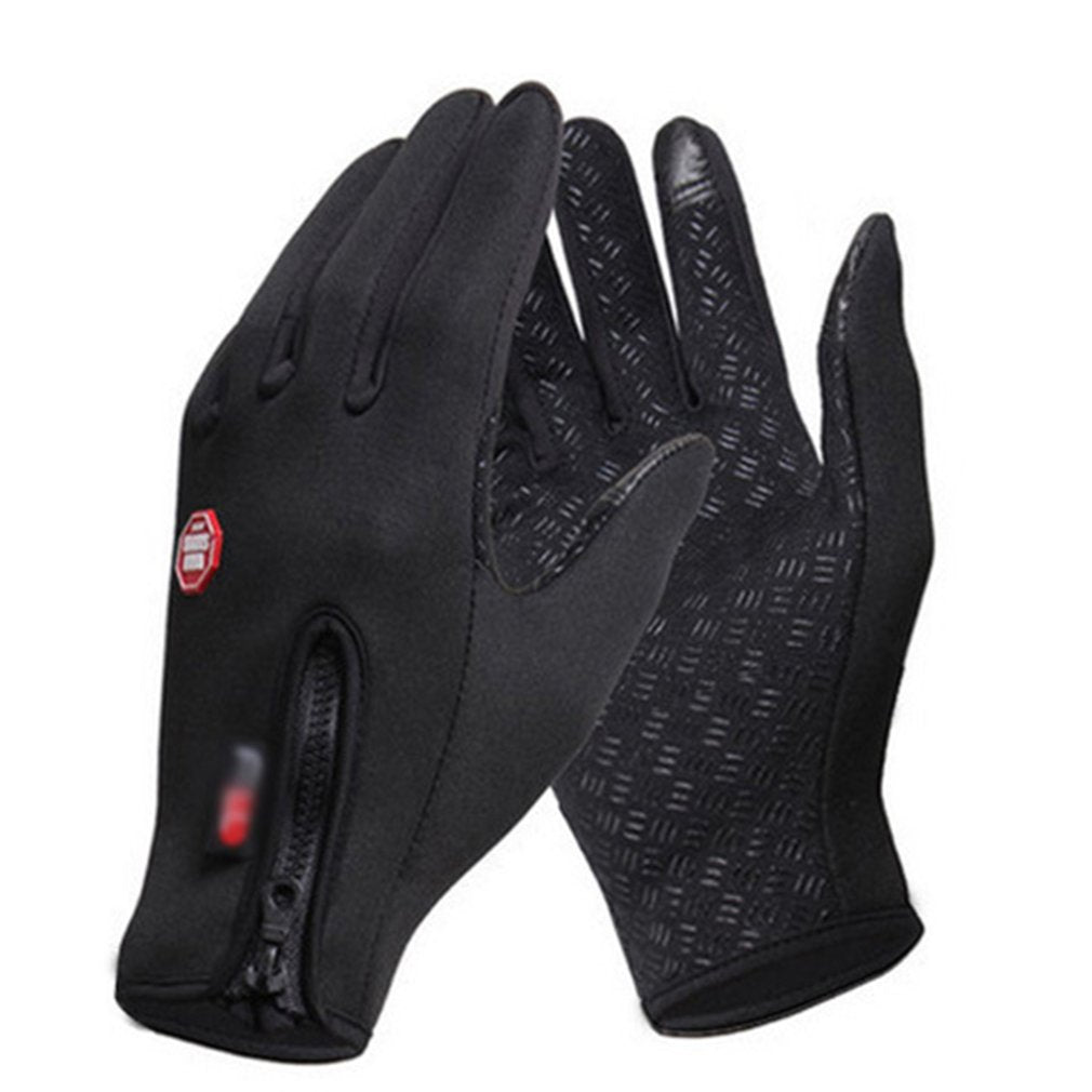 Warm Fleece Cycling Gloves with Touch Screen, Zipper - Outdoor Activities