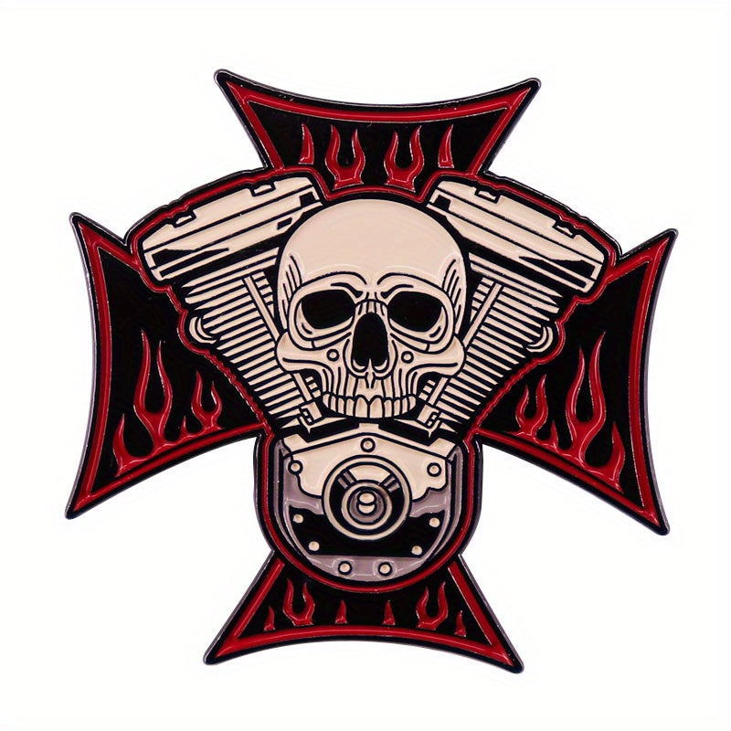 Engine Skull Brooch Cross Badge for Men