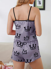 Crown Print Pajama Set Cami Top & Shorts Women's Sleepwear Loungewear