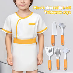 8pcs Chef Costume Play Kitchen Toy Set with Shirt, Apron & Utensils