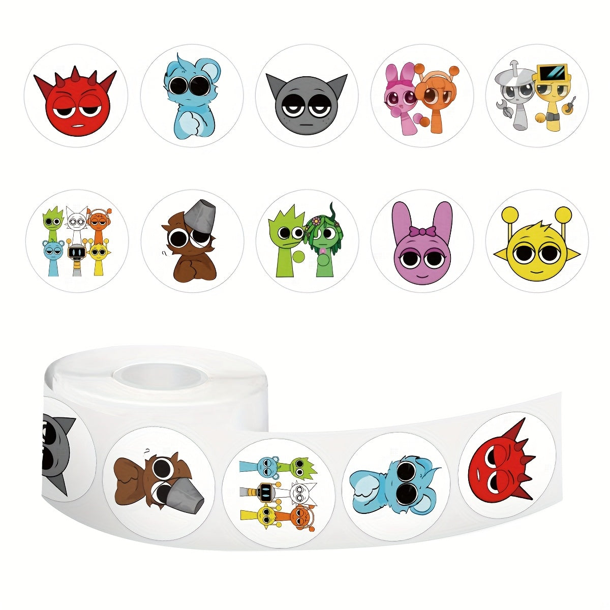 500pcs Round Tape Sticker Sprunki Game Stickers Roll Vinyl Stickers