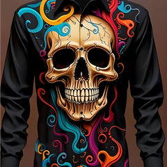 Skull 3D Pattern Men's Long Sleeve Shirt For Autumn
