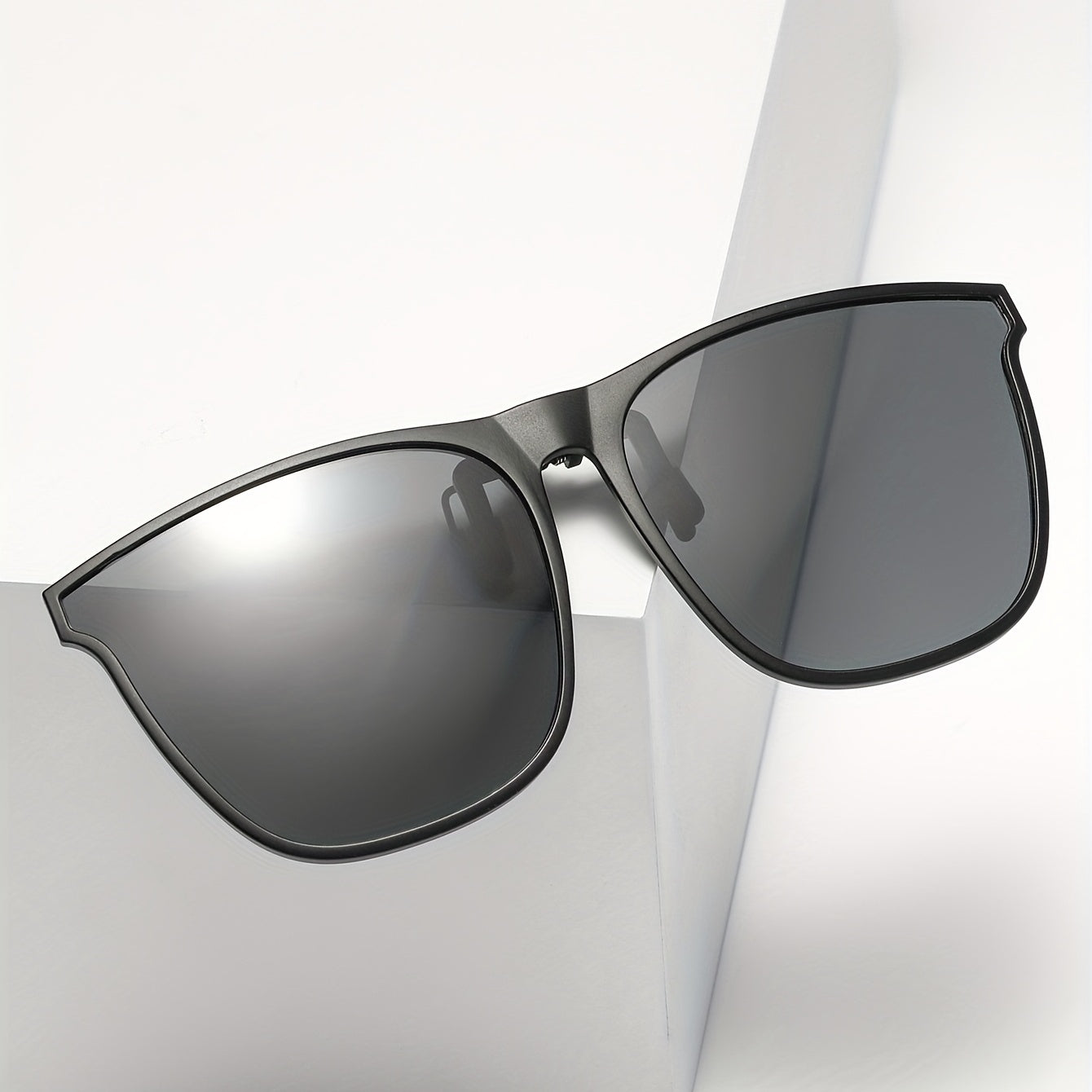 Men's Square Frame Polarized Clip-On Sunglasses with Specialty Case