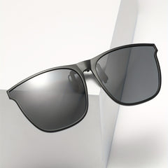 Men's Square Frame Polarized Clip-On Sunglasses with Specialty Case