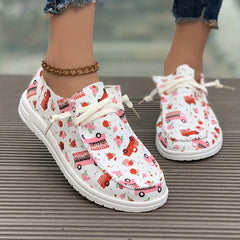 Women's Skateboard Shoes Rose Happy Truck Cartoon Flat Lace-up Canvas