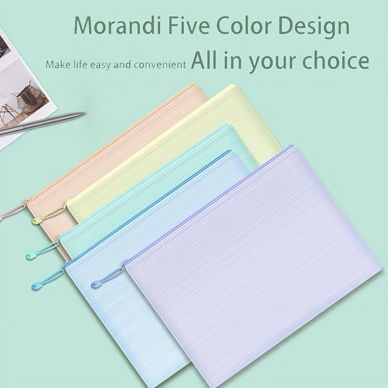 5pcs Mesh Zipper Pouch Waterproof File Folders A4 School Office Supplies