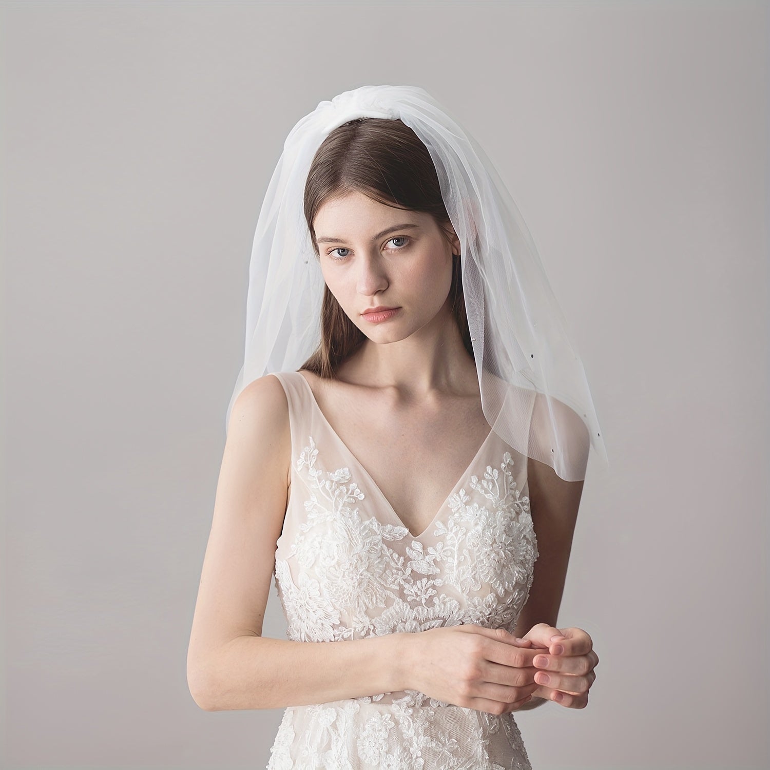 Short Bridal Head Veil Rhinestone Layer Wedding Hair Accessories