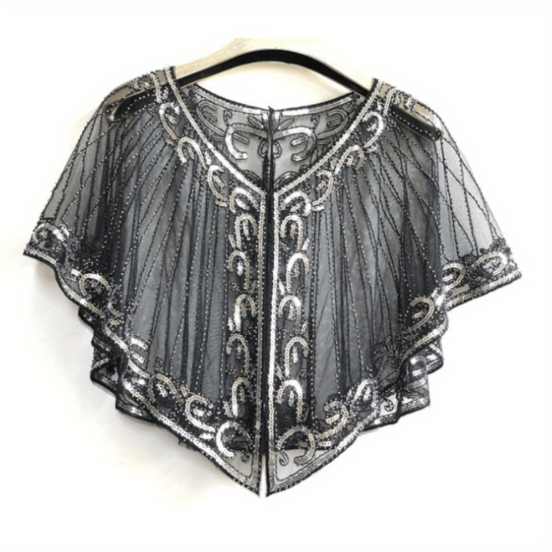 1920s Flapper Shawl Beaded Sequins Cape Wrap