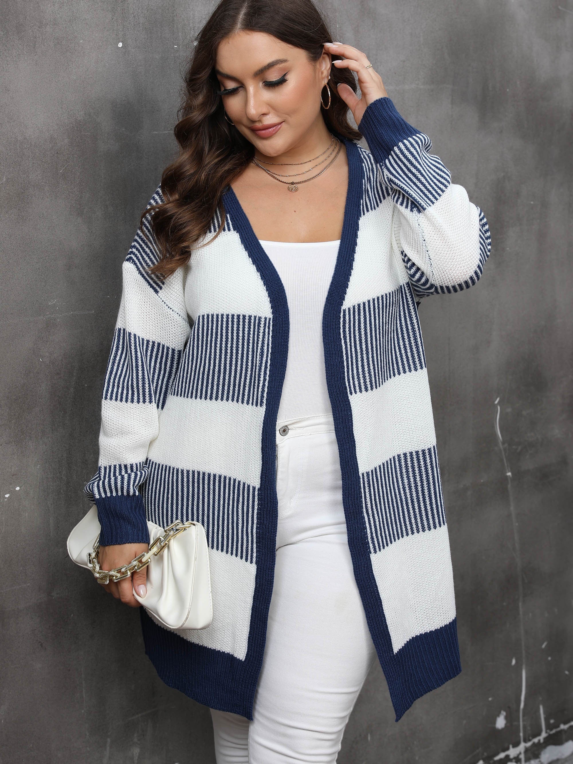  Colorblock Stripe Long Sleeve Cardigan