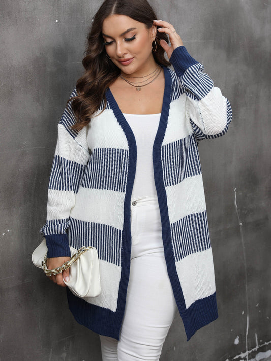  Colorblock Stripe Long Sleeve Cardigan