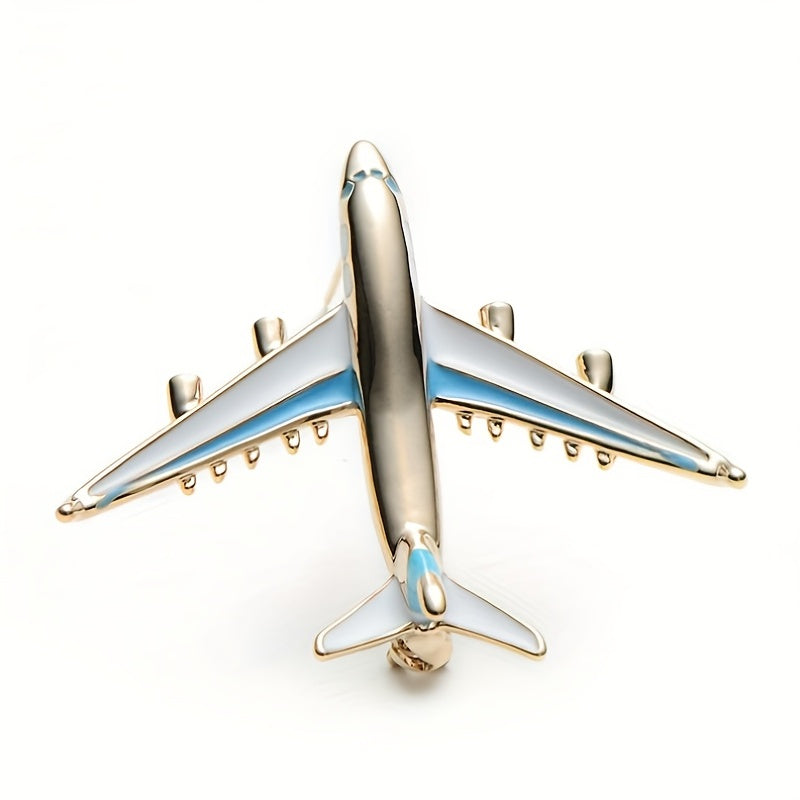 Enamel Red Geometric Airplane Brooch for Men