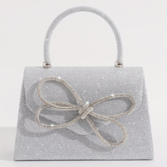 Glitter Bow Rhinestone Evening Bag Clutch Purse Chain Shoulder Wedding Party