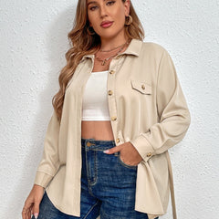  Apricot Long Sleeve Shirt Button Up Belted Blouse