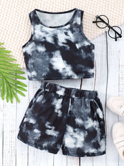 Girls Tie dye Crop Tank Top & Shorts Set Kids Summer Clothes