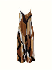  Allover Print V Neck Wide Leg Jumpsuit
