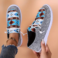 Women's Geometric Pattern Low Top Sneakers Lightweight Casual Shoes