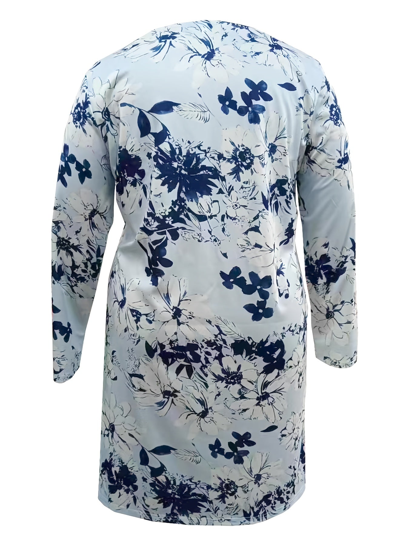  Floral Print Long Sleeve V Neck Casual Dress