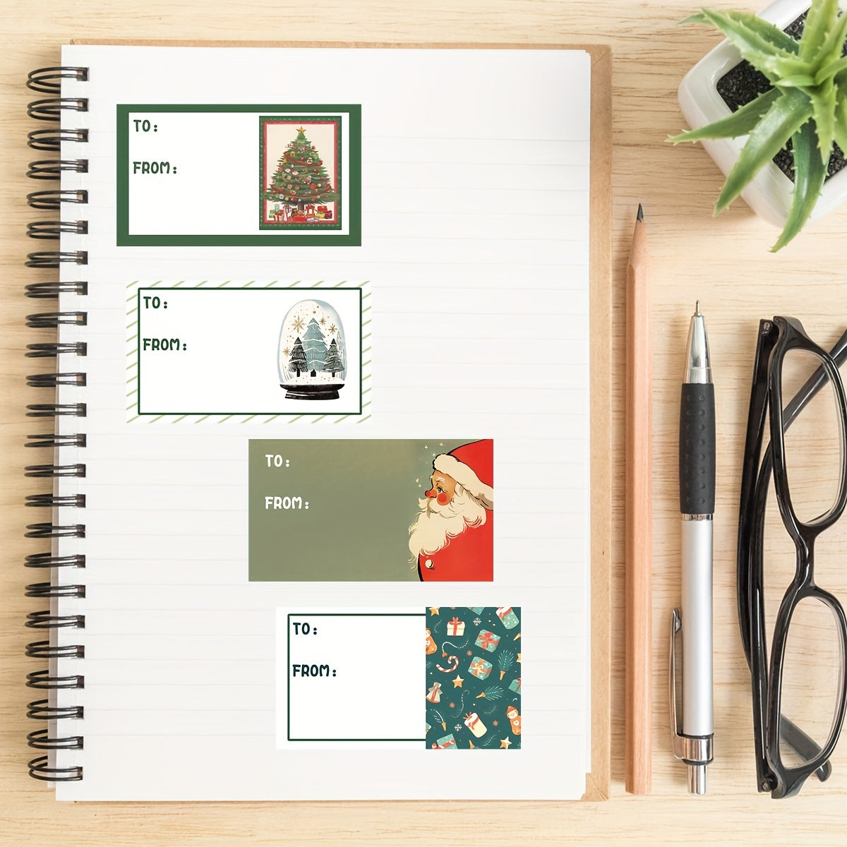 60pcs Christmas Retro Stamp Notebook Stickers DIY Decoration