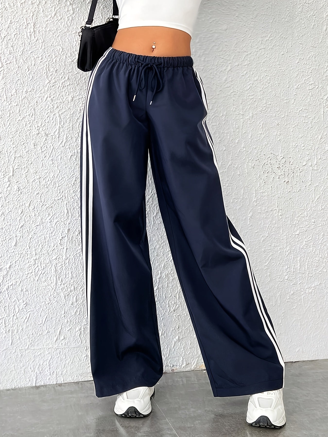 Women's Plus Stripe Print High Rise Wide Leg Trousers