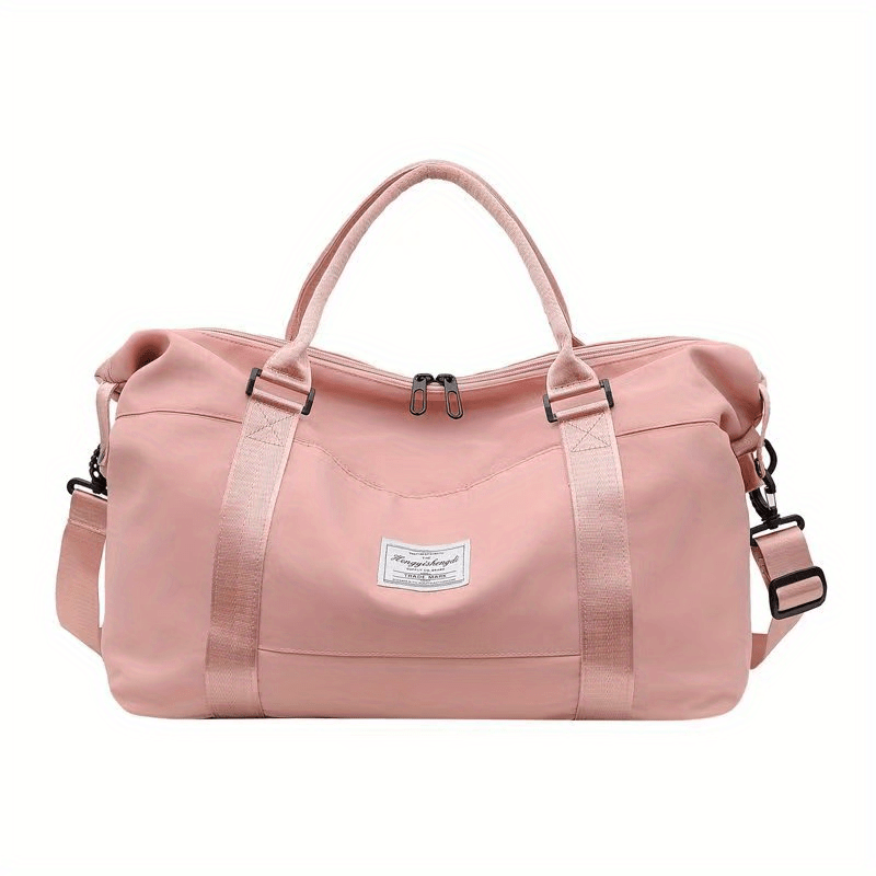 Letter Patch Solid Carry on Bag Portable Handle Zipper Travel Storage Handbag