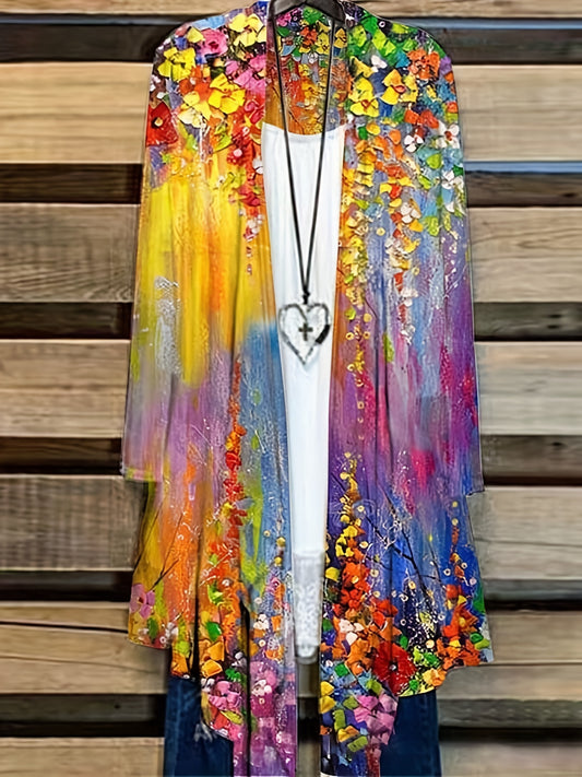  Floral Print Long Sleeve Cardigan