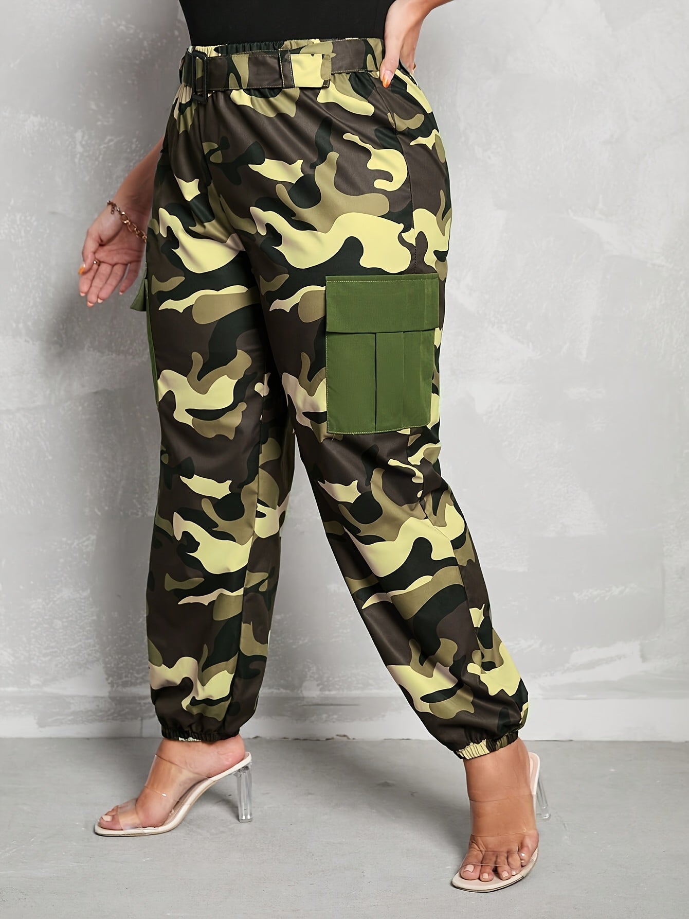  Camo High Rise Jogger Cargo Trousers with Pockets