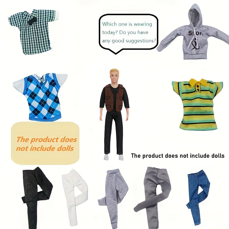 10pc Mixed Outfits for 30-02cm Male Dolls - Tops & Pants - Kids Party Clothes