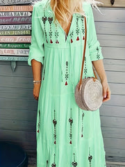 Women's Plus Geo Print Long Sleeve Boho Dress