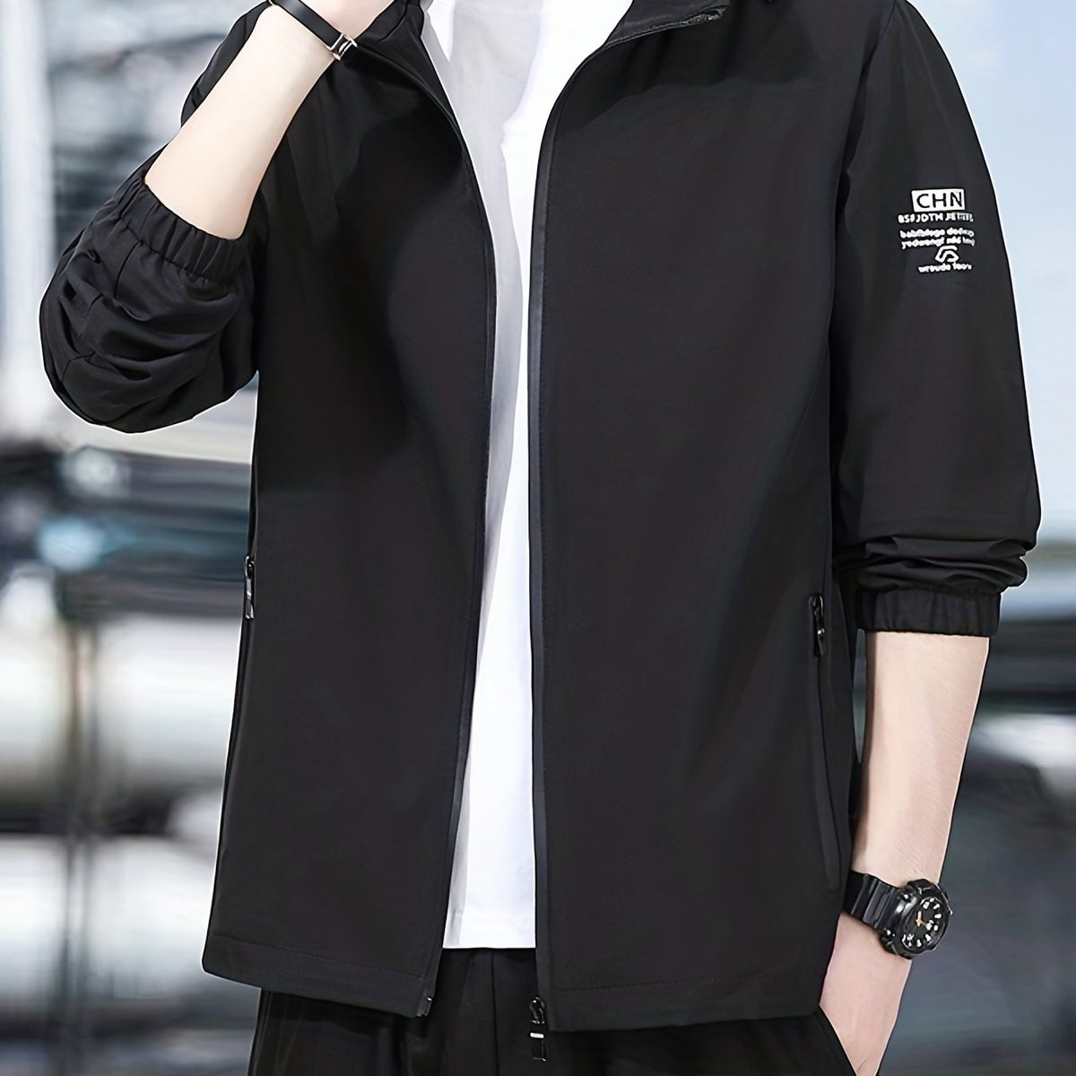 Men's Casual Stretchy Hooded Windbreaker Coat for Spring Autumn