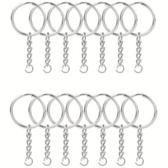 30pcs Split Keyrings With Chains Silvery Key Chains Rings Open Jump Ring 1 Inch