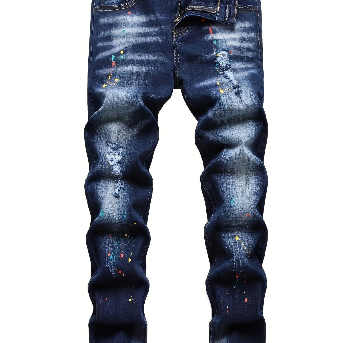 Slim Fit Ripped Jeans Men's Casual Street Style Distressed Denim Pants