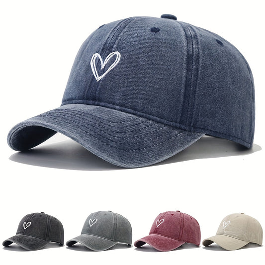 Vintage Baseball Cap Heart Embroidered Dad Hat Adjustable Sun Hats