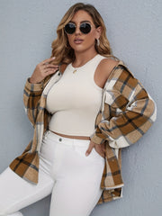  Plaid Print Long Sleeve Button Up Coat