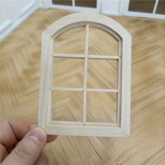 1:12 Scale Dollhouse Wooden Window Beige Fabric Glass Panel
