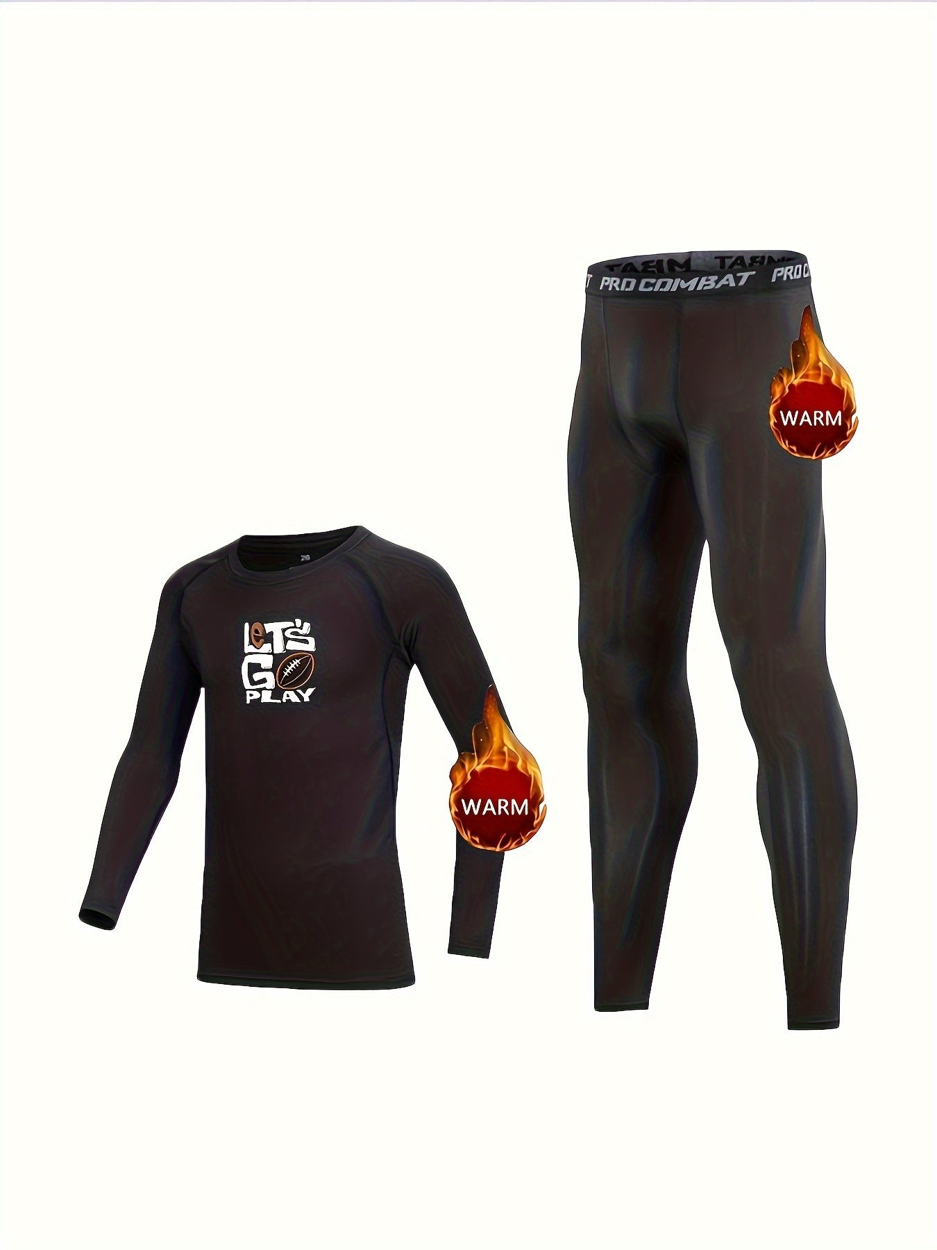 2pcs Toddler Fleece Thermal Compression Sets PLAY Print Shirt & Pants