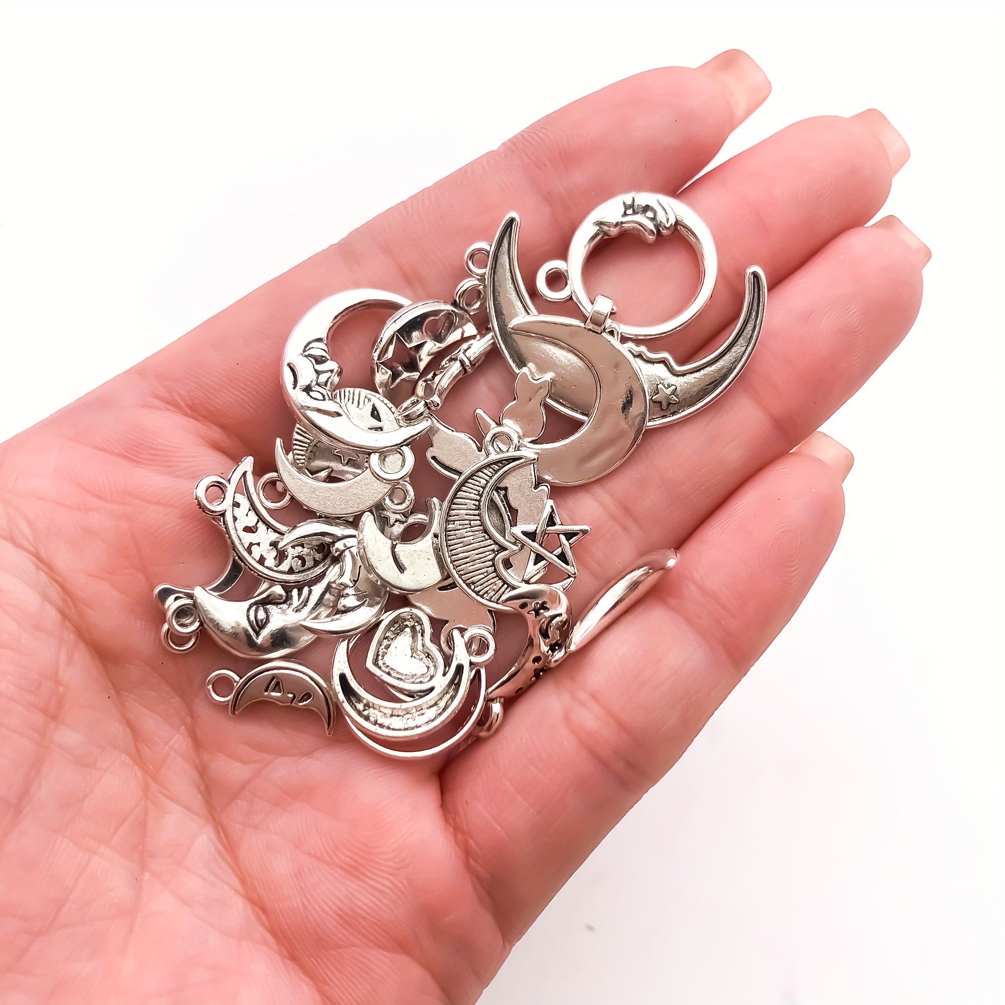 21pcs Antique Silver Sun Moon Star Charms for DIY Jewelry Making