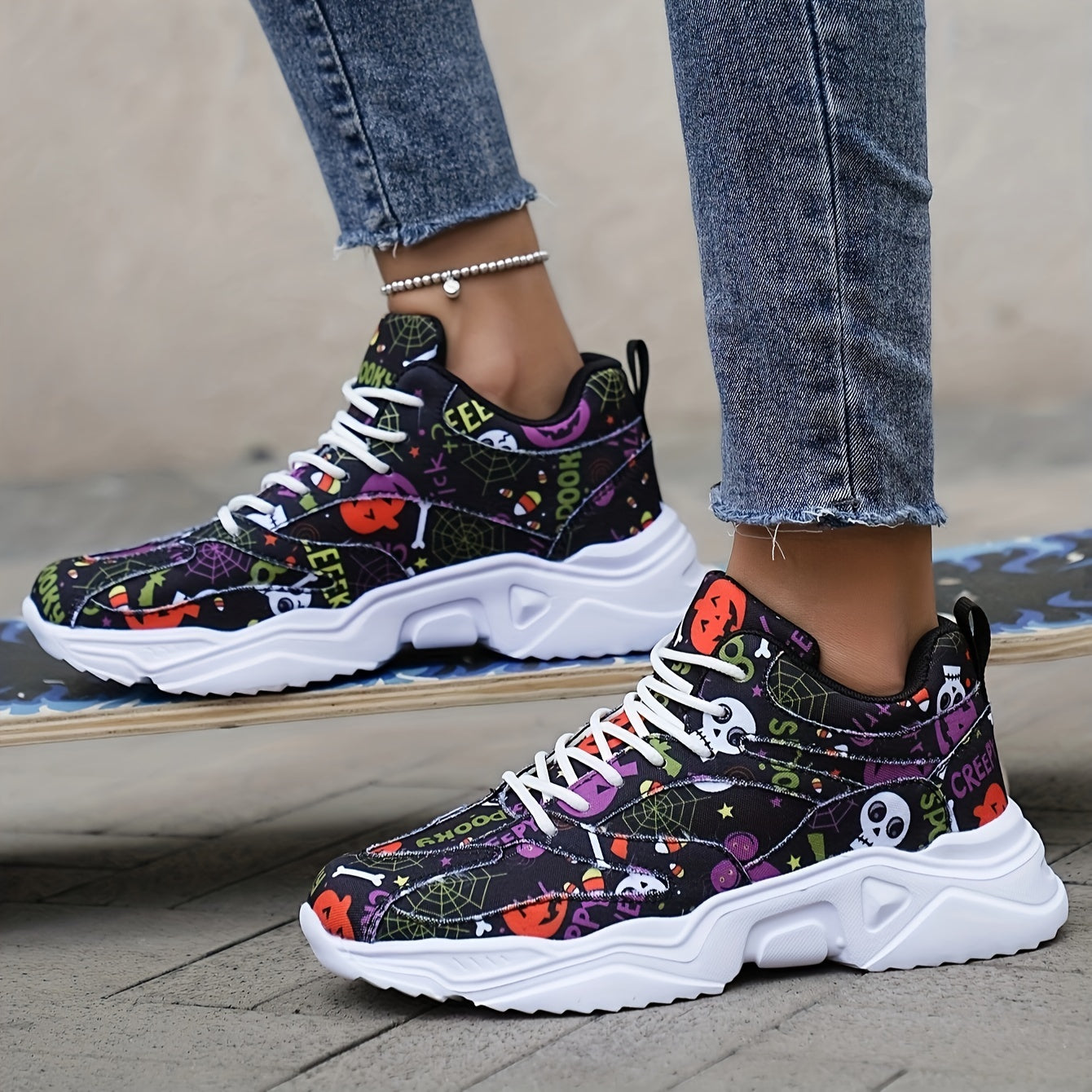 Halloween Pumpkin Print High Top Sneakers