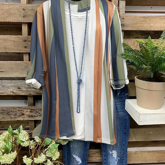  Colorblock Stripe Long Sleeve Knit Cardigan