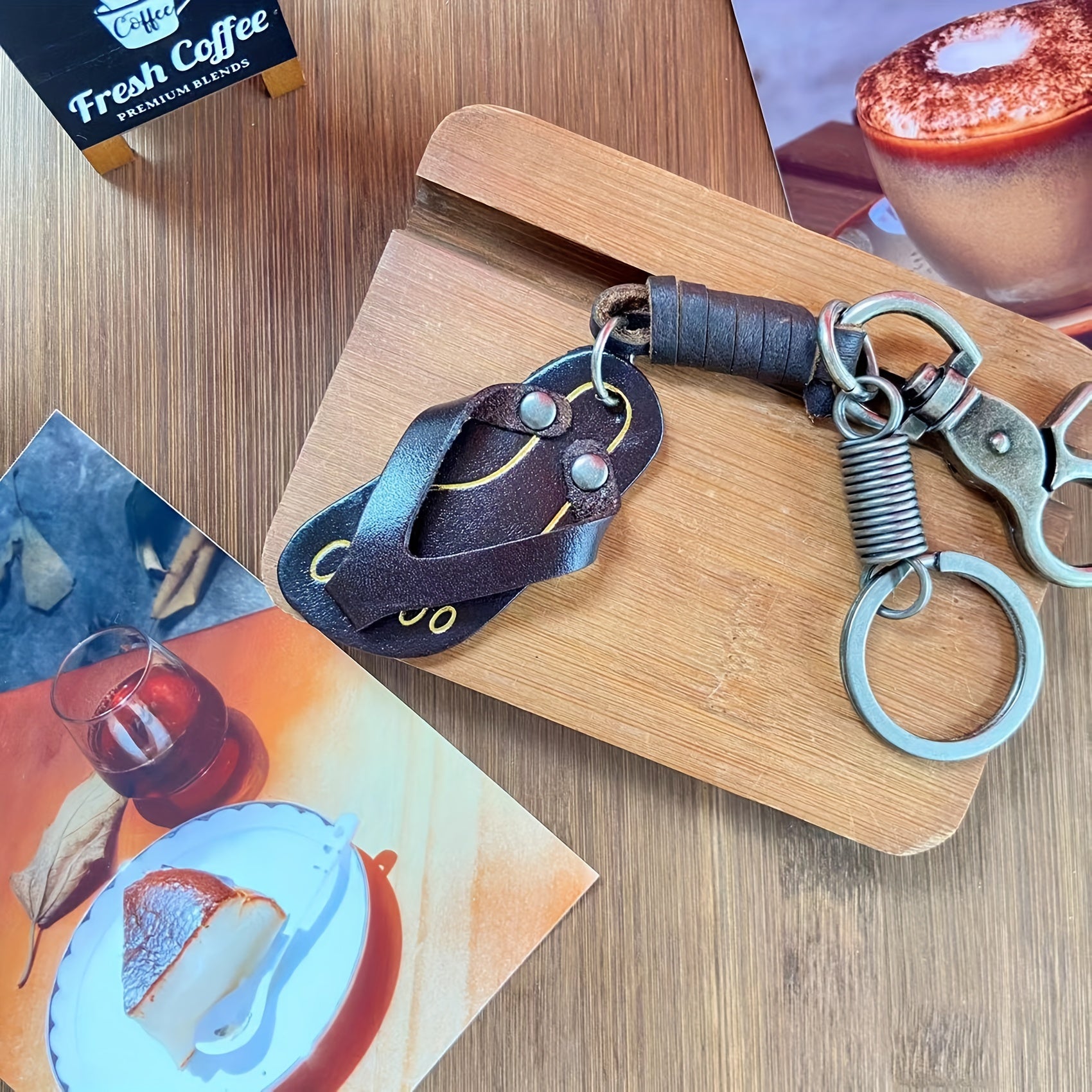 Retro Slipper Keychain Vintage PU Leather Bag Charm Car Ornament Friends Gift