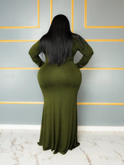  Solid Long Sleeve High Neck Stretch Dress