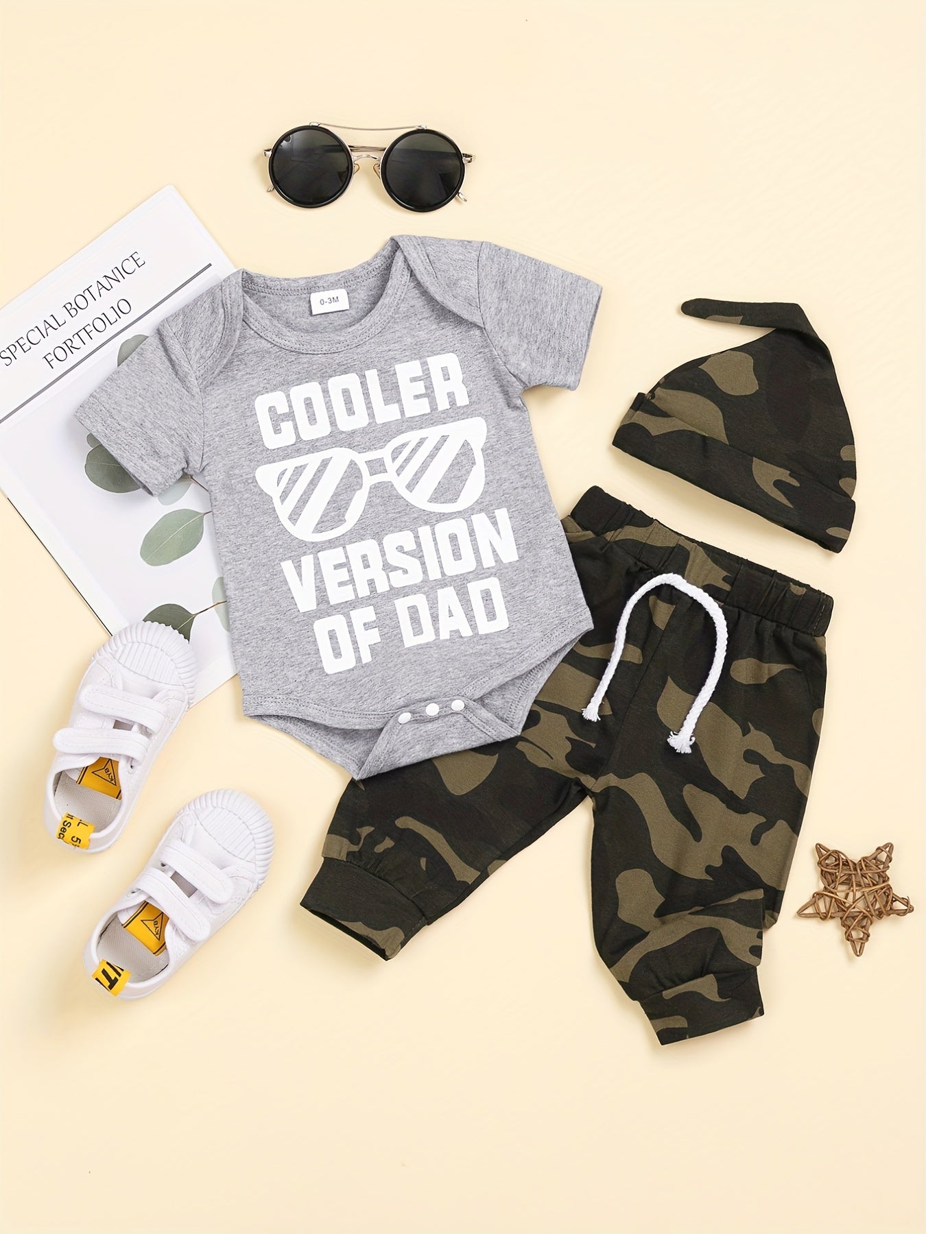 Infant Boys Cooler Dad Short Sleeve Onesie & Pants & Hat Set